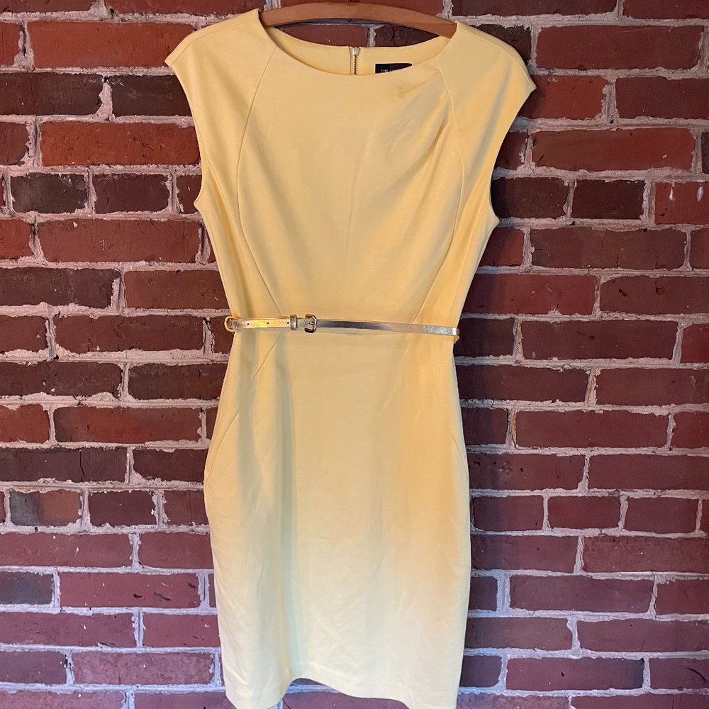The Limited Ponte Shift Dress with Belt in Yellow, size Small